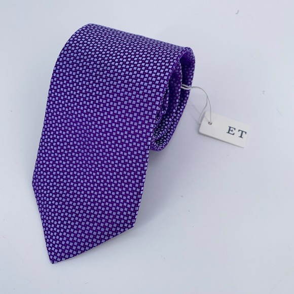 Eton‎ Tie Mens One Size Purple Gray Patterned Silk Luxury Necktie England Made
